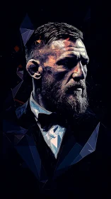 Polygonal bearded portrait with fractured neon highlights.