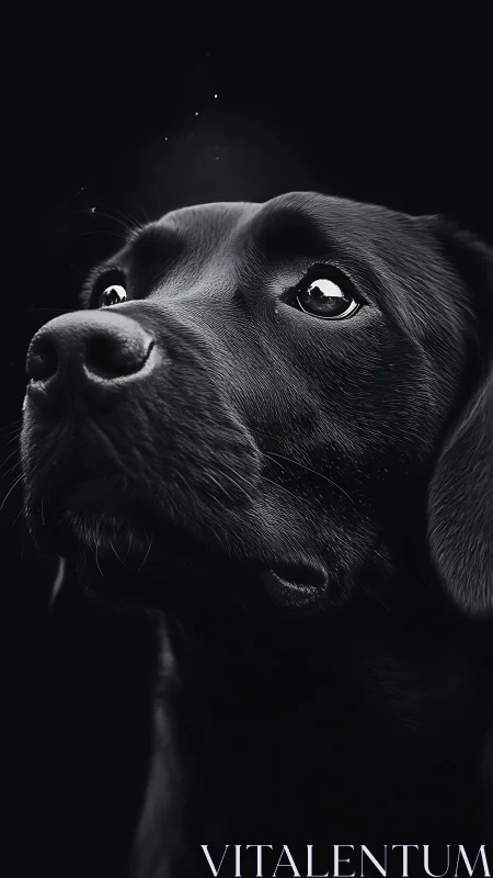 Black labrador portrait captures soulful gaze in darkness