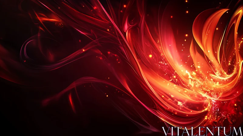 Flame ribbons swoop through darkness in molten digital bloom