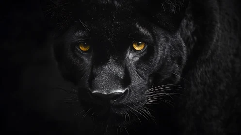 Black Panther Portrait with Glowing Amber Eyes.