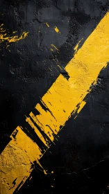Diagonal yellow streak on distressed black concrete wall.