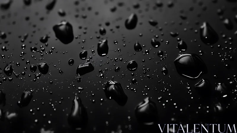 Water droplets form irregular clusters on dark glossy surface