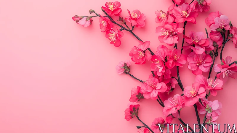 Pink Cherry Blossoms Against Matching Background.