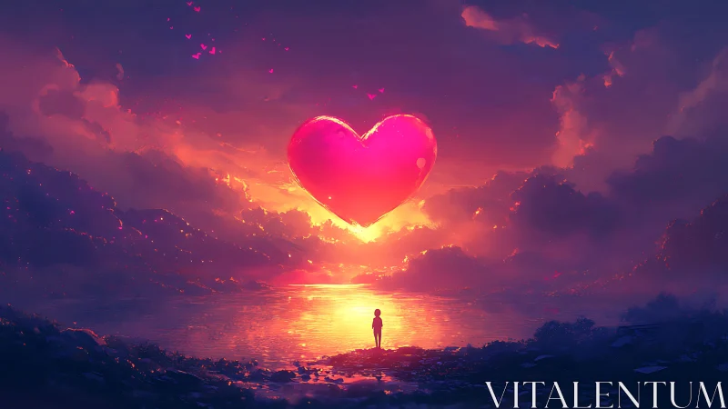 Heart-Shaped Sun Rises Over Luminous Landscape at Dusk