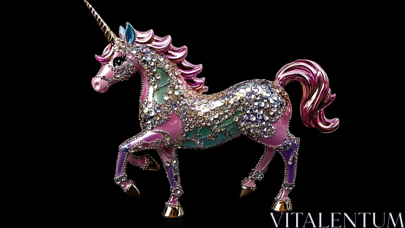 Jeweled pastel unicorn statue with iridescent crystal armor