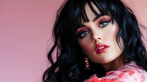 Blue-eyed model with vivid pink glam beauty makeup look.