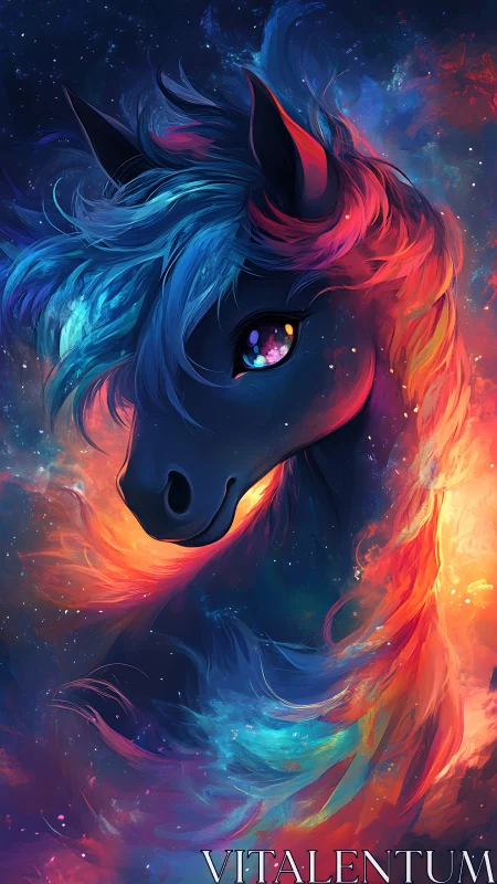 Starlit nebula steed crowned in swirling cosmic firelight.