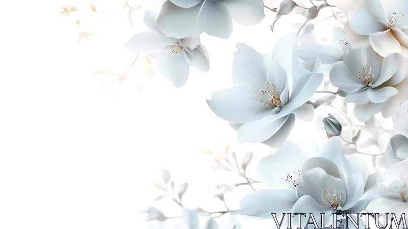 Ethereal Blooms Cascade Through Luminous White Space