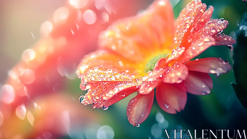 Gerbera Daisy with Raindrops in Vivid Afternoon Light.