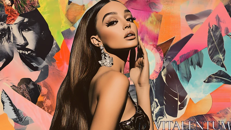 Digital painting portrait with neon collage glam aesthetic.