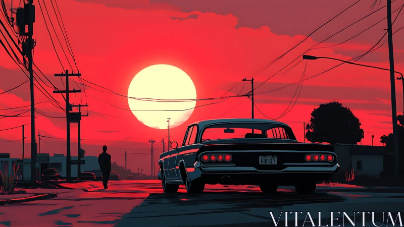 Sunset cruise with a classic car on a quiet city street.