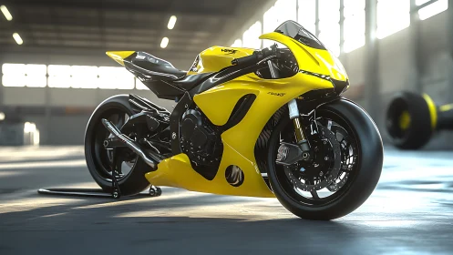 Yellow superbike showcases aerodynamic race-tuned fairing.