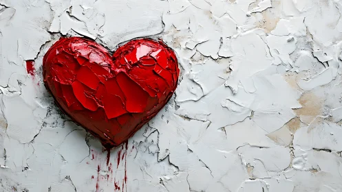 Bold Red Heart Emerges Through Textured White Walls