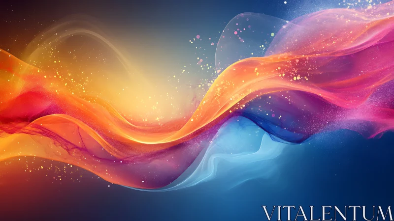 Vibrant flowing color waves over deep blue background.