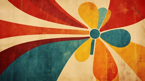 Retro flower bursts outward in warm, colorful curved waves