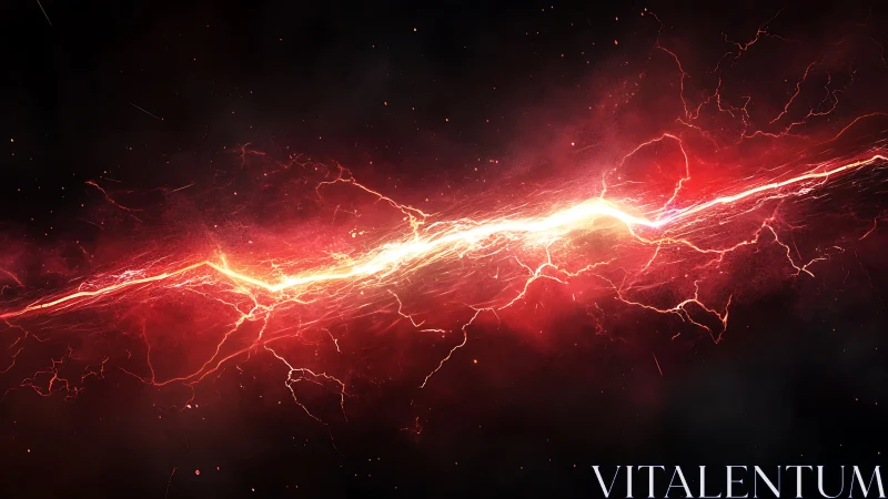 Blazing red energy arc splits dark cosmic background