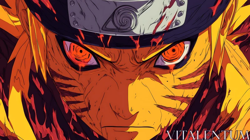 Fiery ninja gaze glowing with fierce determination and heart.