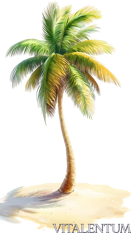 Solitary Coconut Palm: Chromatic Arboreal Study with Textured Frond Morphology.