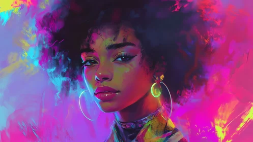 Neon crowned muse rising through electric painted light.