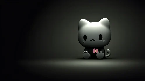 Minimal 3D cat figurine isolated in focused spotlight.
