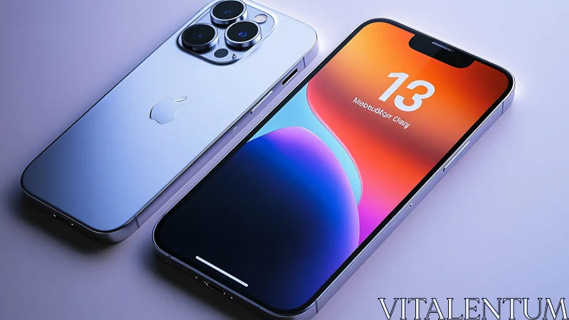 iPhone 13 Pro Max Blue Showcase Against Vivid Wallpaper Display