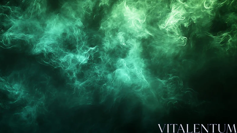 Abstract green smoke swirling on dark background digital art.