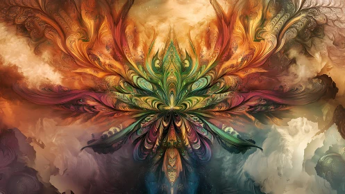 Mystic rainbow bloom swirling through a painted dreamscape.