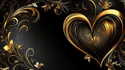 Golden Heart Ornament: Luxury Decorative Baroque Design.