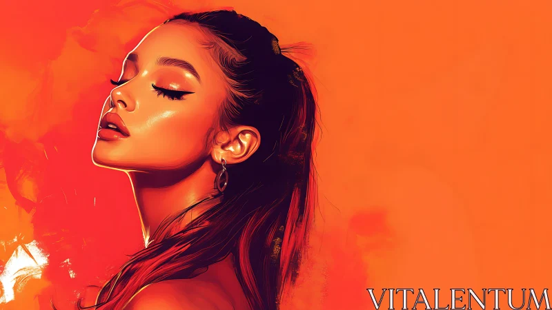 Sunlit siren in molten orange glow, lost in quiet bliss.