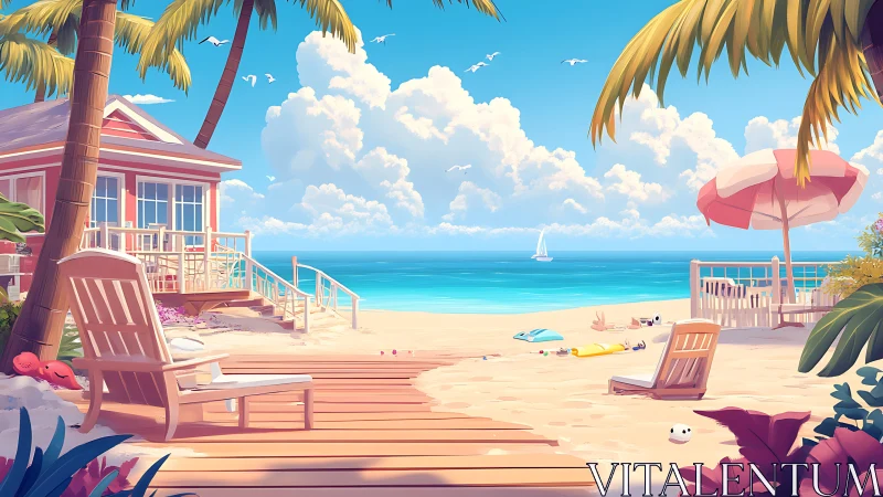 Ambient Tropical Beach Resort Environment With Layered Perspective Rendering