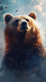 Cinematic ursine portrait with atmospheric light scattering.