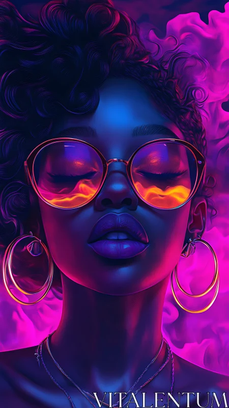Neon-lit portrait amplifies chromatic contrast and reflective depth