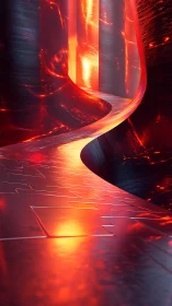 Luminous Plasma Corridor Curling Through a Molten Neon Gorge.