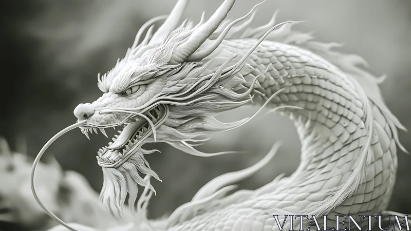 Monochrome 3D Eastern dragon coils with hyper-detailed scales