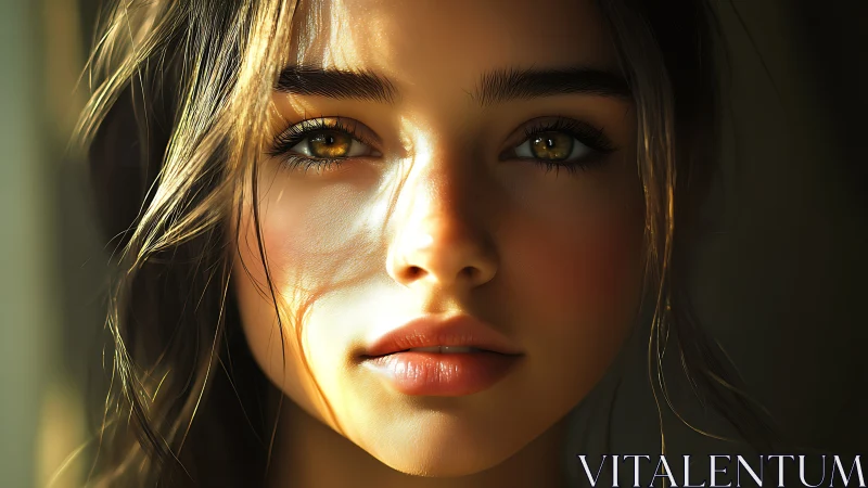 Digital portrait closeup with golden light and soft focus.