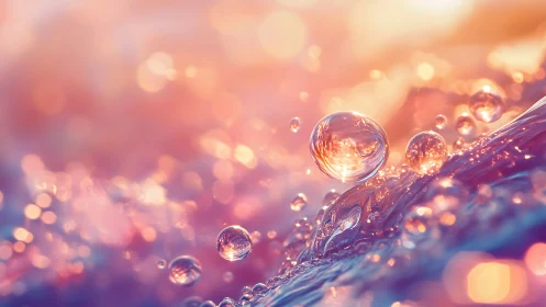 Macro liquid orbs in iridescent bokeh environment, digital painting.