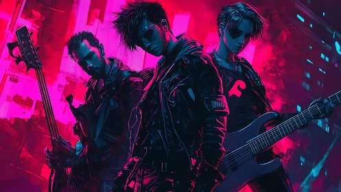 Neon drenched cyberpunk band sharing late night city vibes.