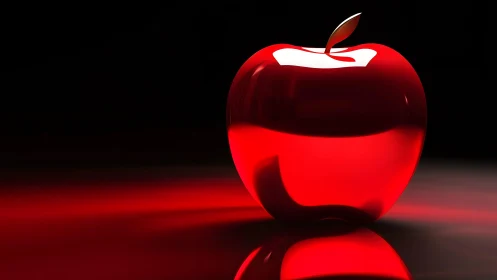 Shiny Red Apple on Reflective Surface in Dramatic Digital Art.