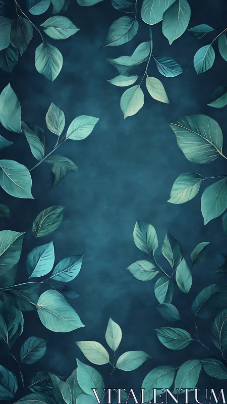 Cyan-toned botanical foliage on textured teal background surface.
