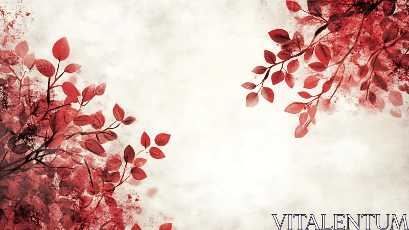 Red foliage branches frame soft textured white space.