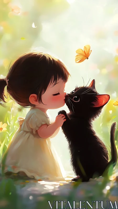 Soft backlit child and cat portrait uses warm rim lighting effects