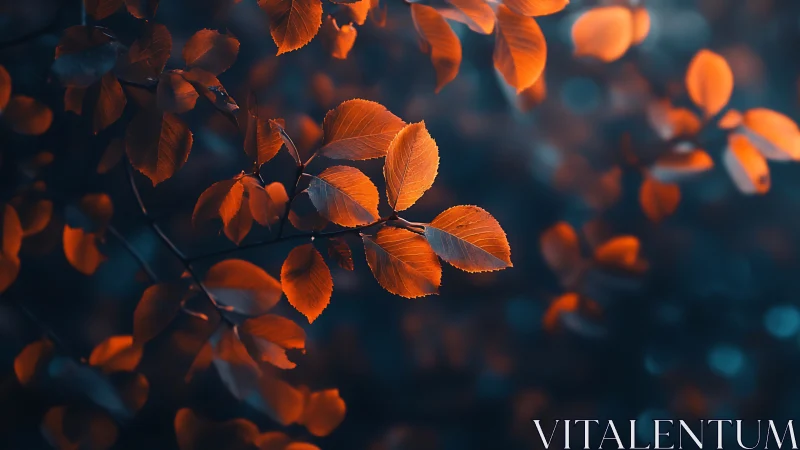 Midnight glow on ember-tinted autumn leaves.