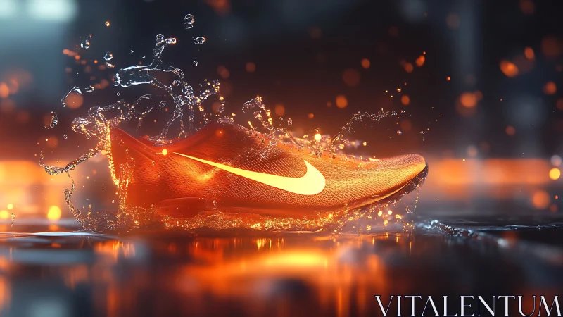 High-speed orange running shoe rendered in glowing splash motion