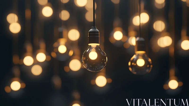 Gentle hanging light bulbs glowing in a cozy evening hush.