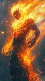 Solar inferno titan strides through storming embers.
