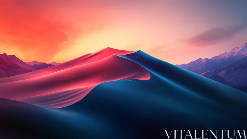 Radiant sunset dunes glow softly against distant peaks
