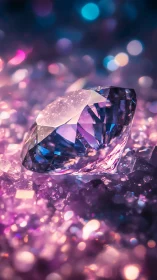 Macro-cut amethyst gemstone with shallow depth and bokeh lighting