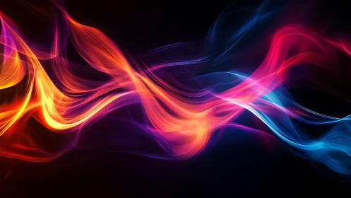 Flowing luminous bands across dark background in layered wave motion.