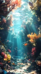 Sunlit coral canyon reveals a vibrant, dreamlike seascape
