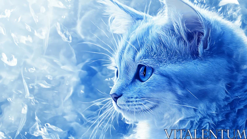 Blue-toned feline portrait with crystalline ice effects and luminous eye detail